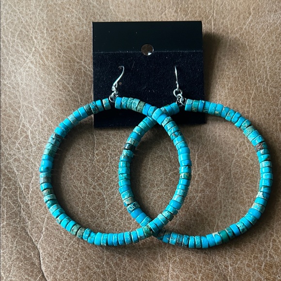 Jewelry - Turquoise Bead Hoop Earrings - Blue Turquoise Statement Hoops
